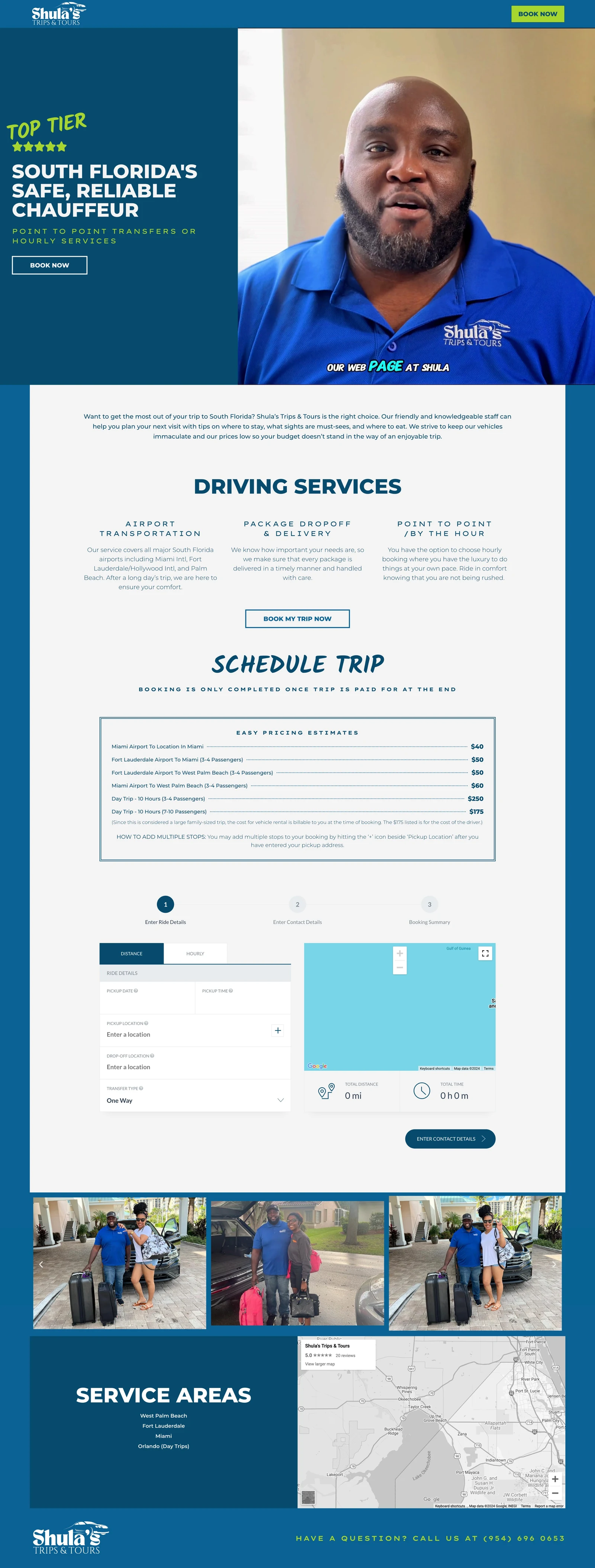 Full homepage of the Shula's Trips & Tours website designed by Coached By Kash